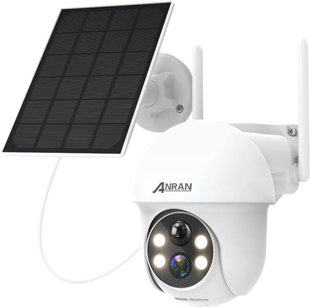 Bezvadu āra kamera 360° ar saules bateriju ANRAN, Q1, 2K, IP65, 5200mAh, Wi-Fi 2.4 GHz, Balta